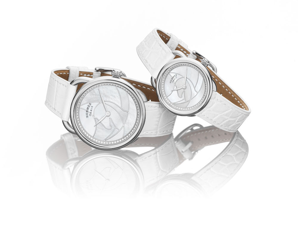 The Hermès Arceau Cavales in white 36 mm and 23 mm